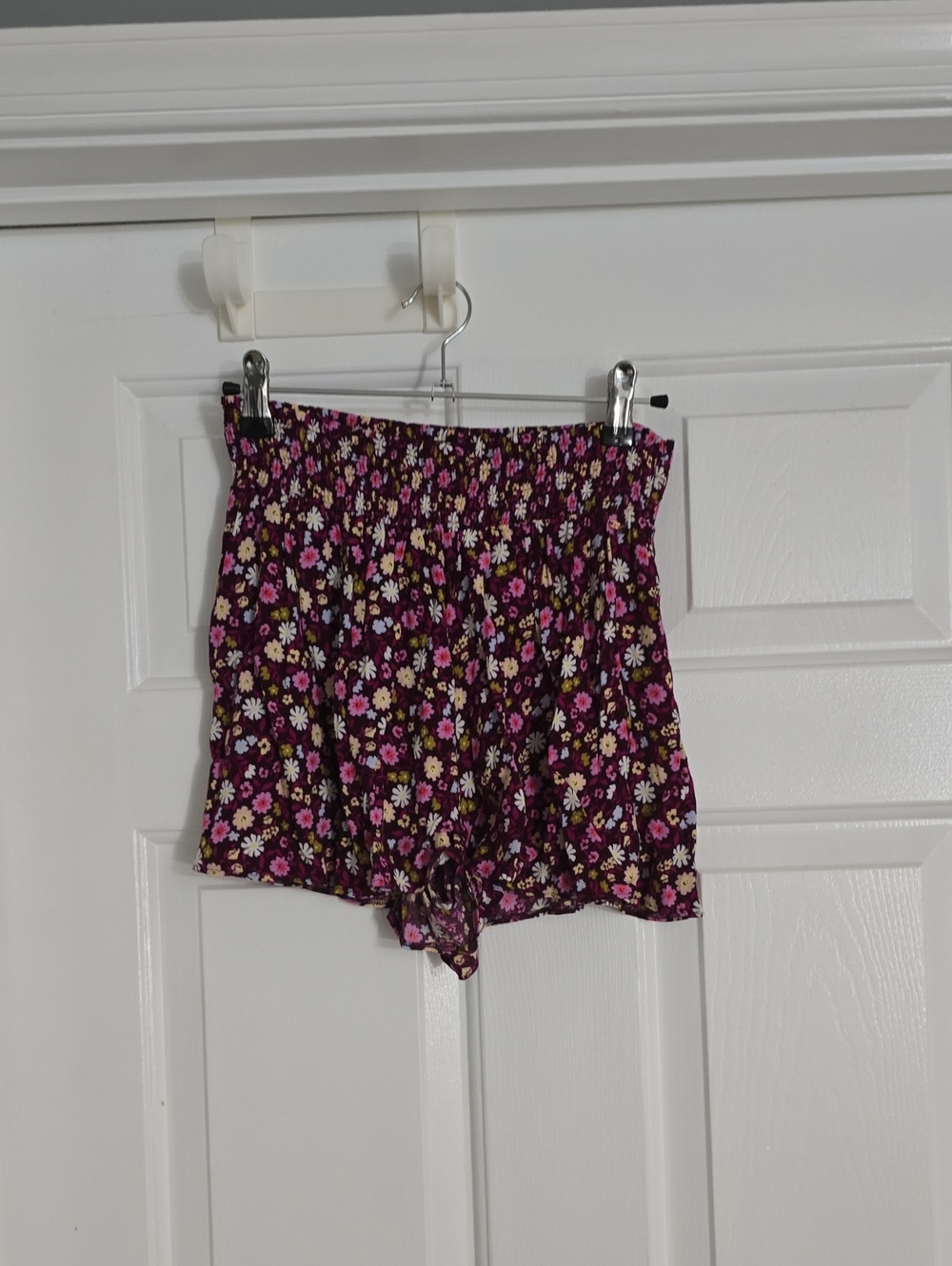 PINK Victoria's Secret Floral Smocked Shorts - Burgundy, Pink & Cream